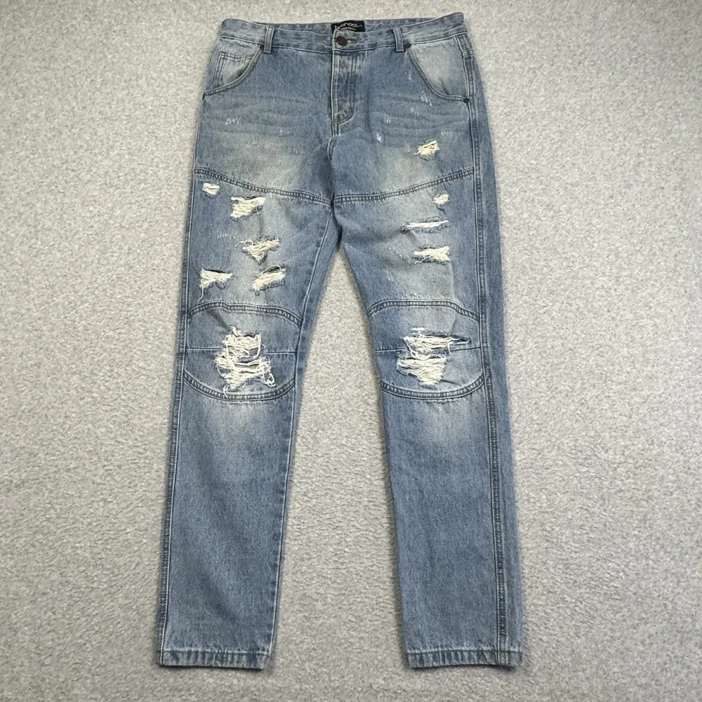 Boohoo‎ Man Distressed Jeans Mens 32x32 Button Fly Streetwear Hip Hop Casual